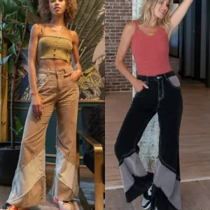 Patchwork Corduroy Flare Pants