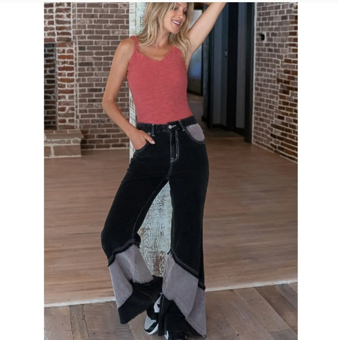 Patchwork Corduroy Flare Pants