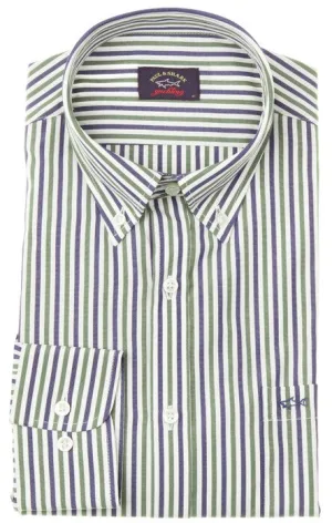 Paul & Shark Soft Touch Cotton Poplin Shirt | Green/Blue/White