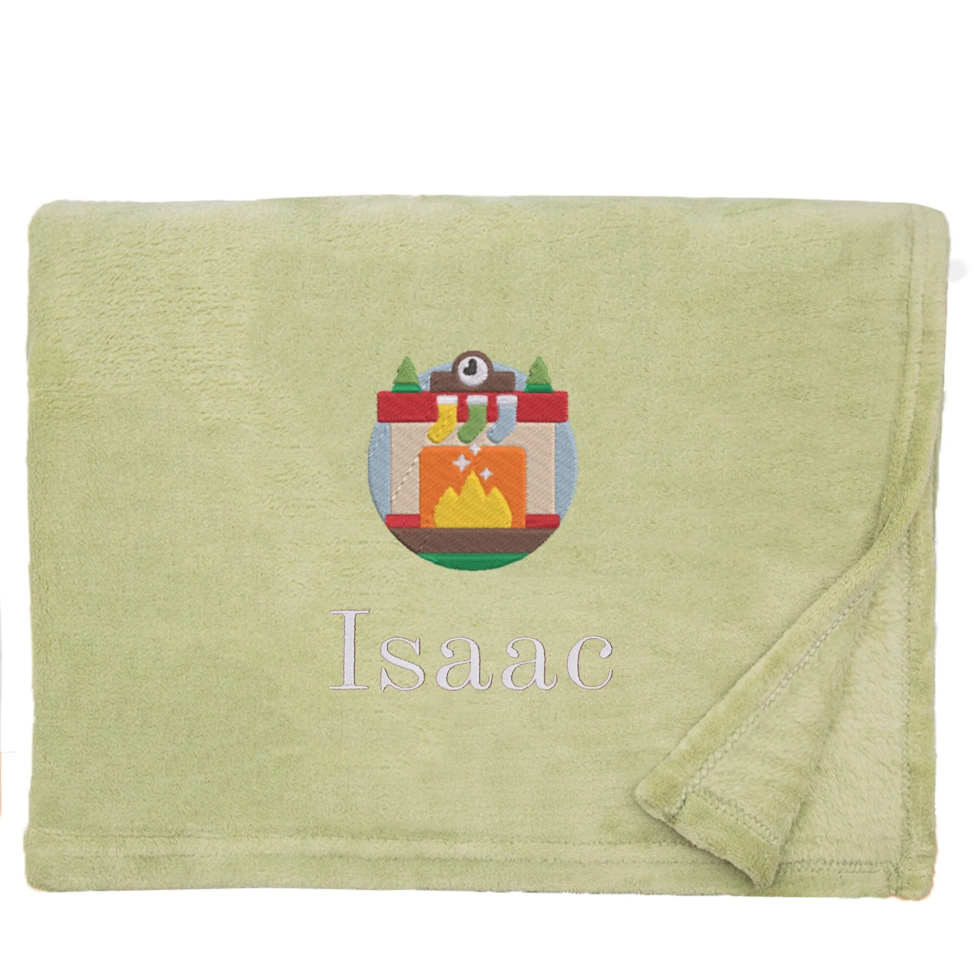 Personalised Cosy Christmas Blanket With Embroidered Winter Fireplace Design