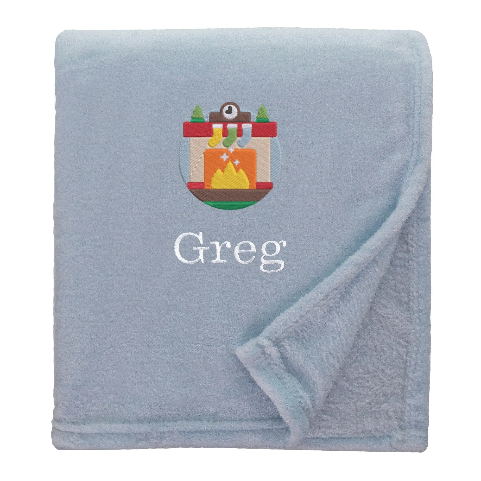 Personalised Cosy Christmas Blanket With Embroidered Winter Fireplace Design