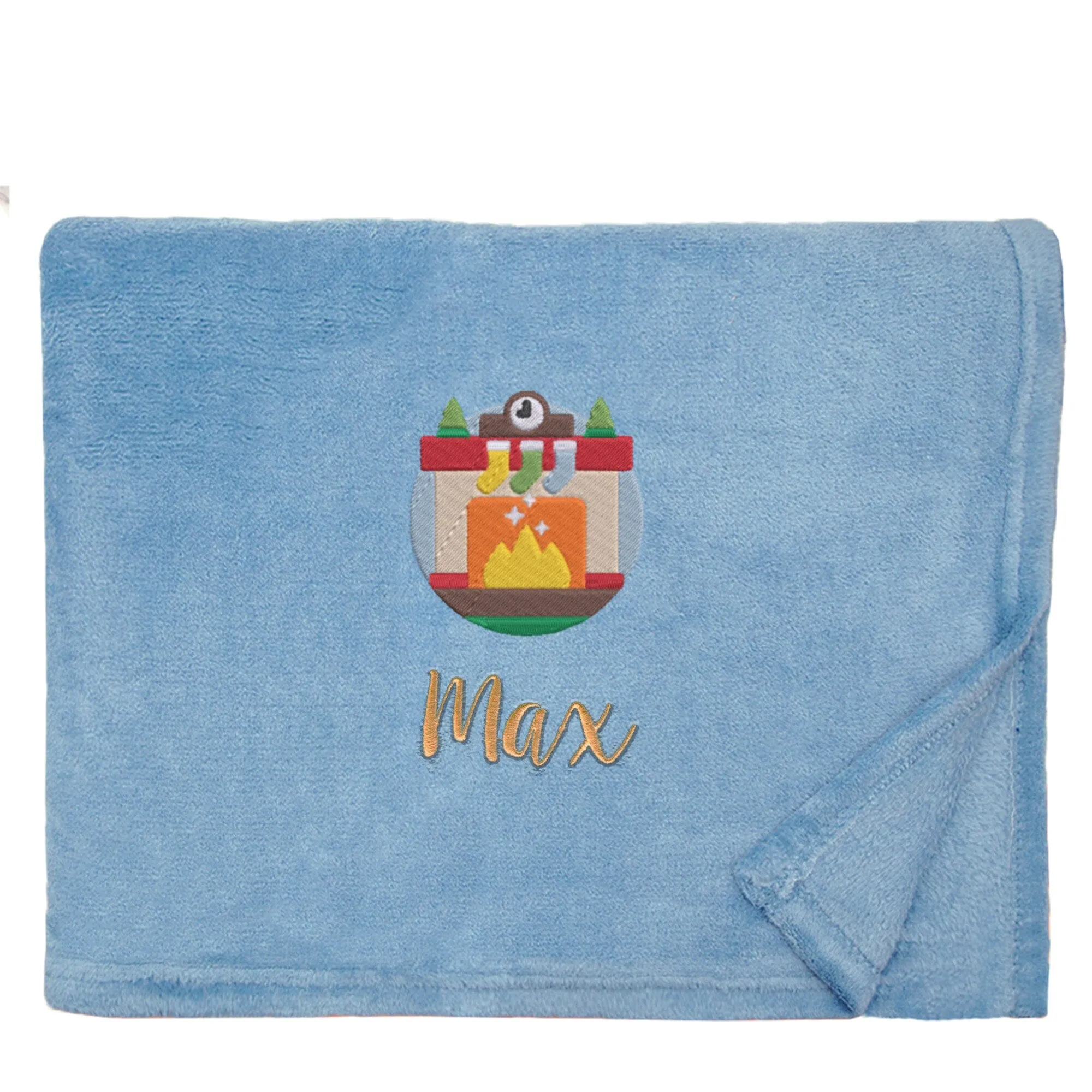 Personalised Cosy Christmas Blanket With Embroidered Winter Fireplace Design