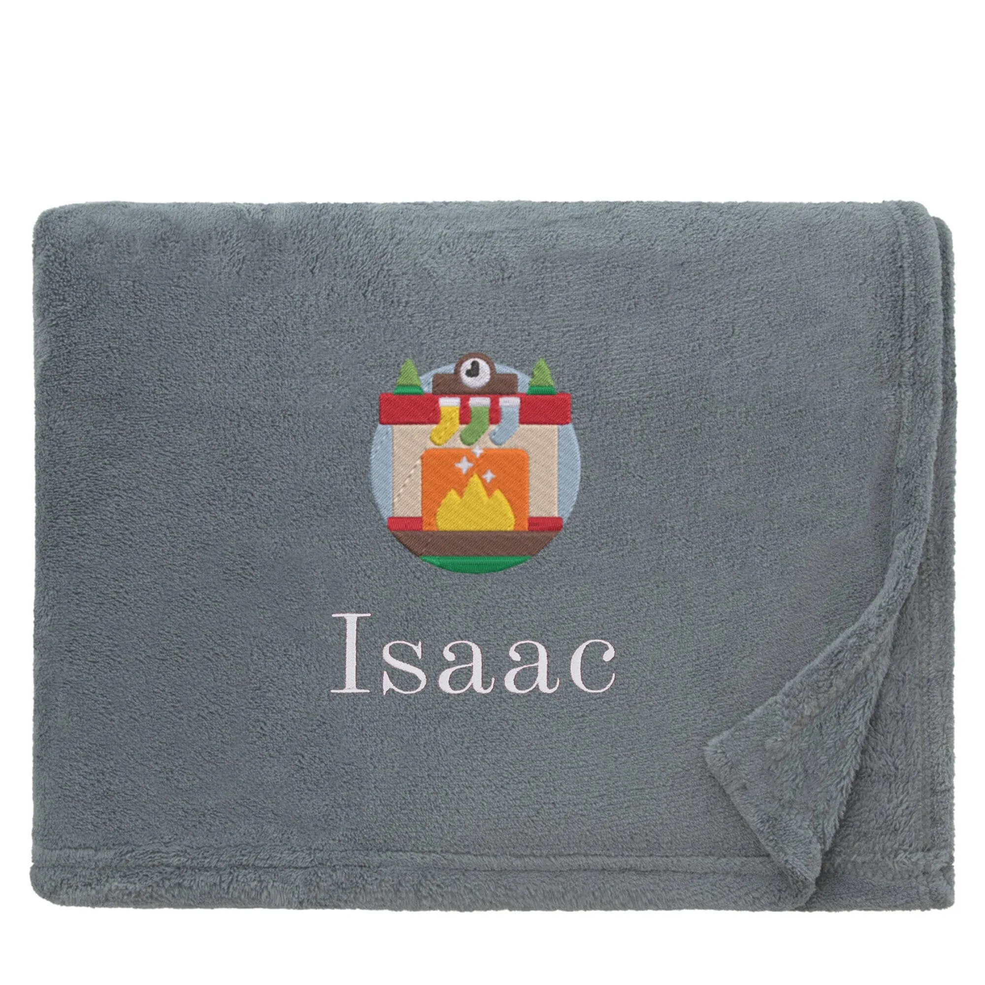 Personalised Cosy Christmas Blanket With Embroidered Winter Fireplace Design