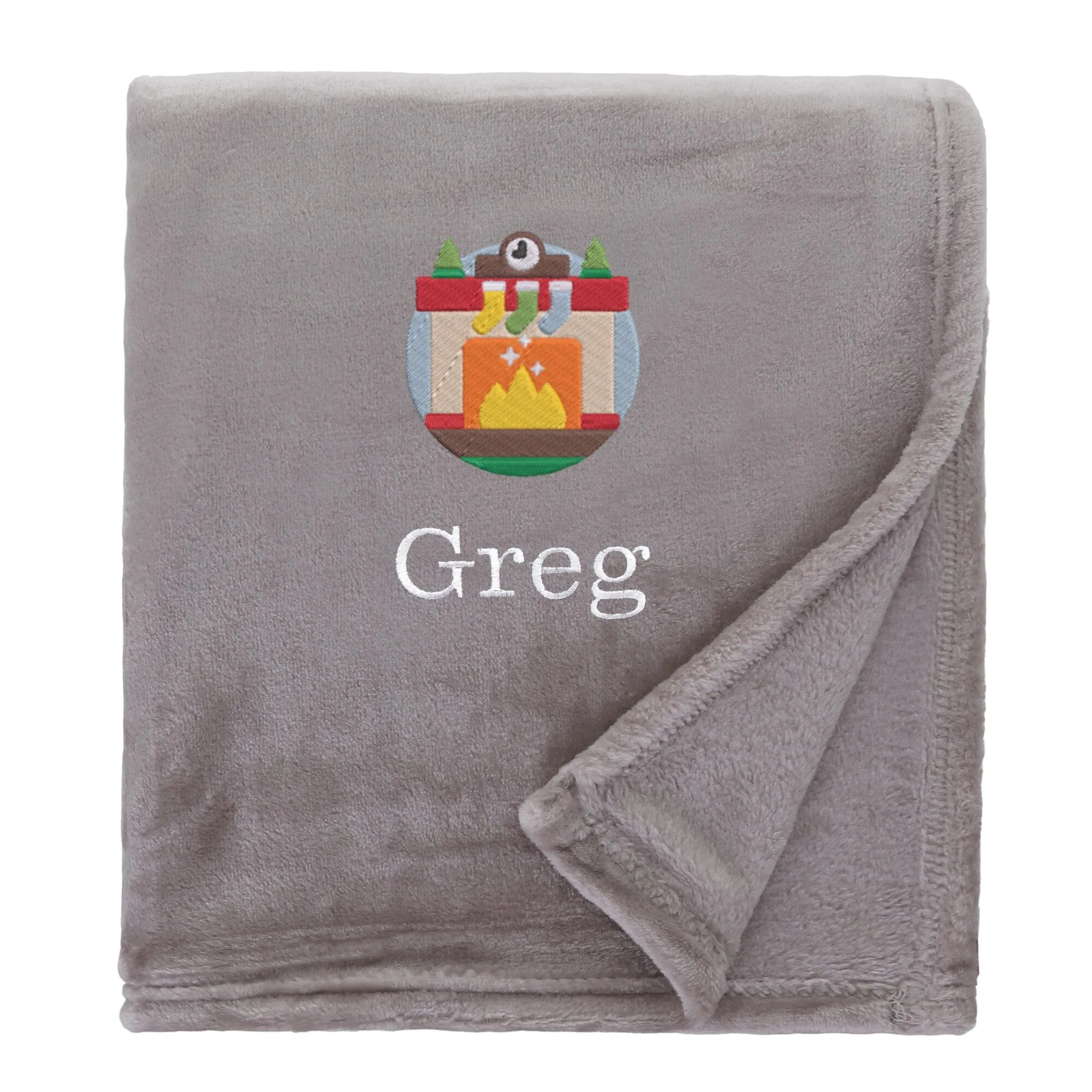 Personalised Cosy Christmas Blanket With Embroidered Winter Fireplace Design