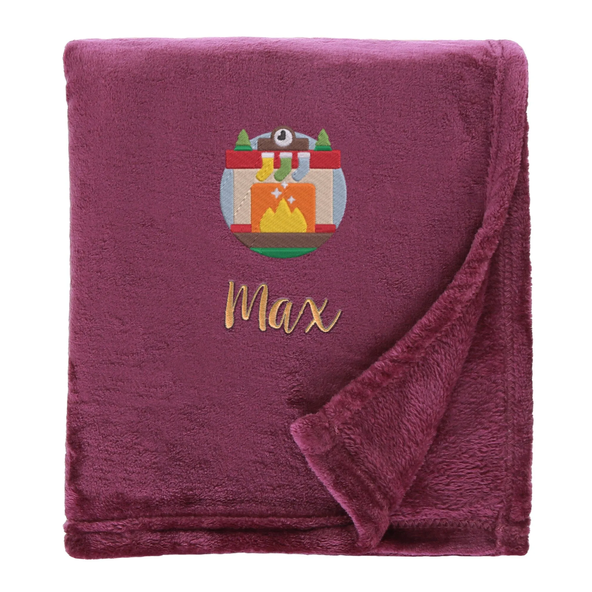 Personalised Cosy Christmas Blanket With Embroidered Winter Fireplace Design