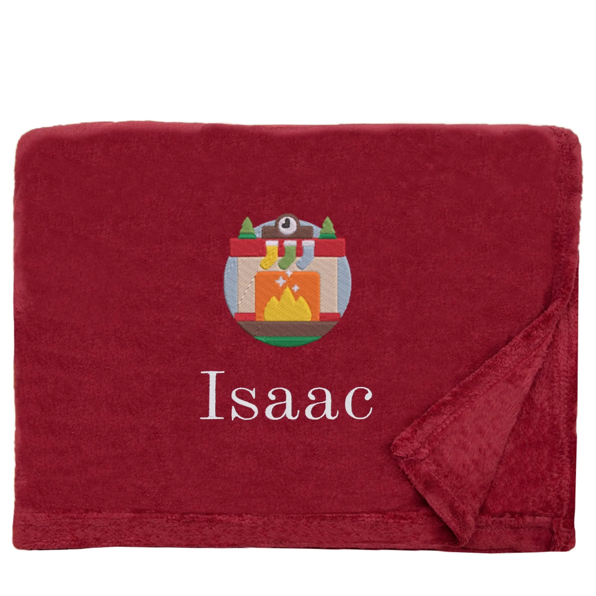 Personalised Cosy Christmas Blanket With Embroidered Winter Fireplace Design