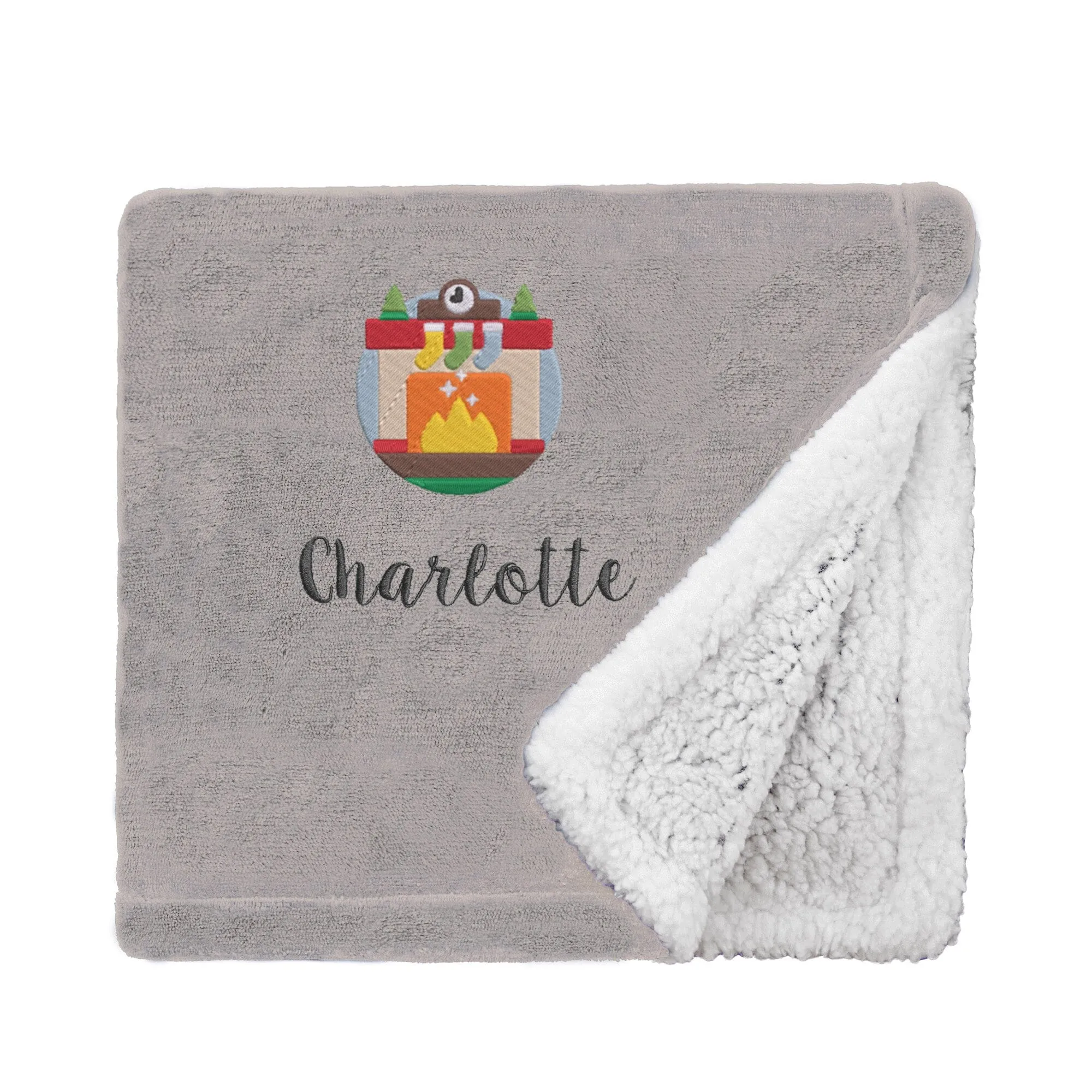 Personalised Cosy Christmas Blanket With Embroidered Winter Fireplace Design