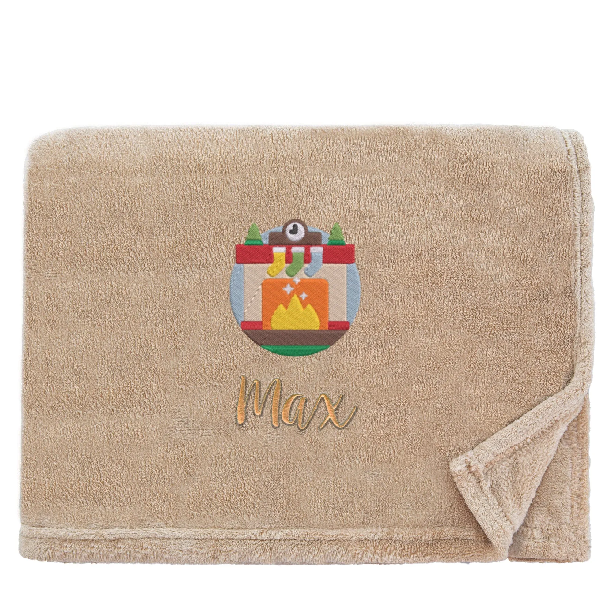 Personalised Cosy Christmas Blanket With Embroidered Winter Fireplace Design