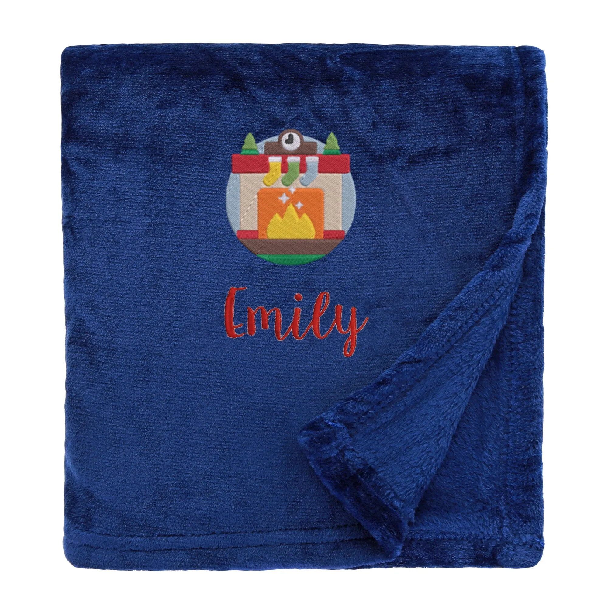Personalised Cosy Christmas Blanket With Embroidered Winter Fireplace Design
