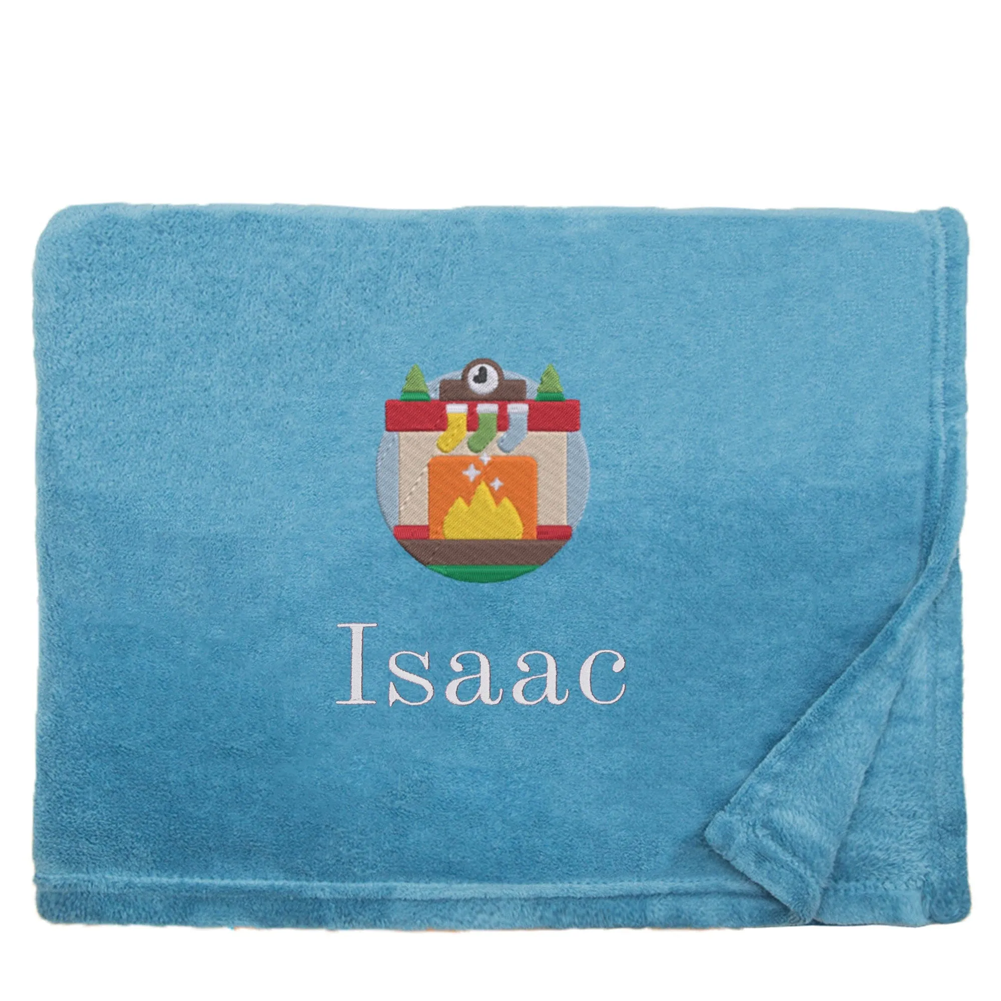 Personalised Cosy Christmas Blanket With Embroidered Winter Fireplace Design