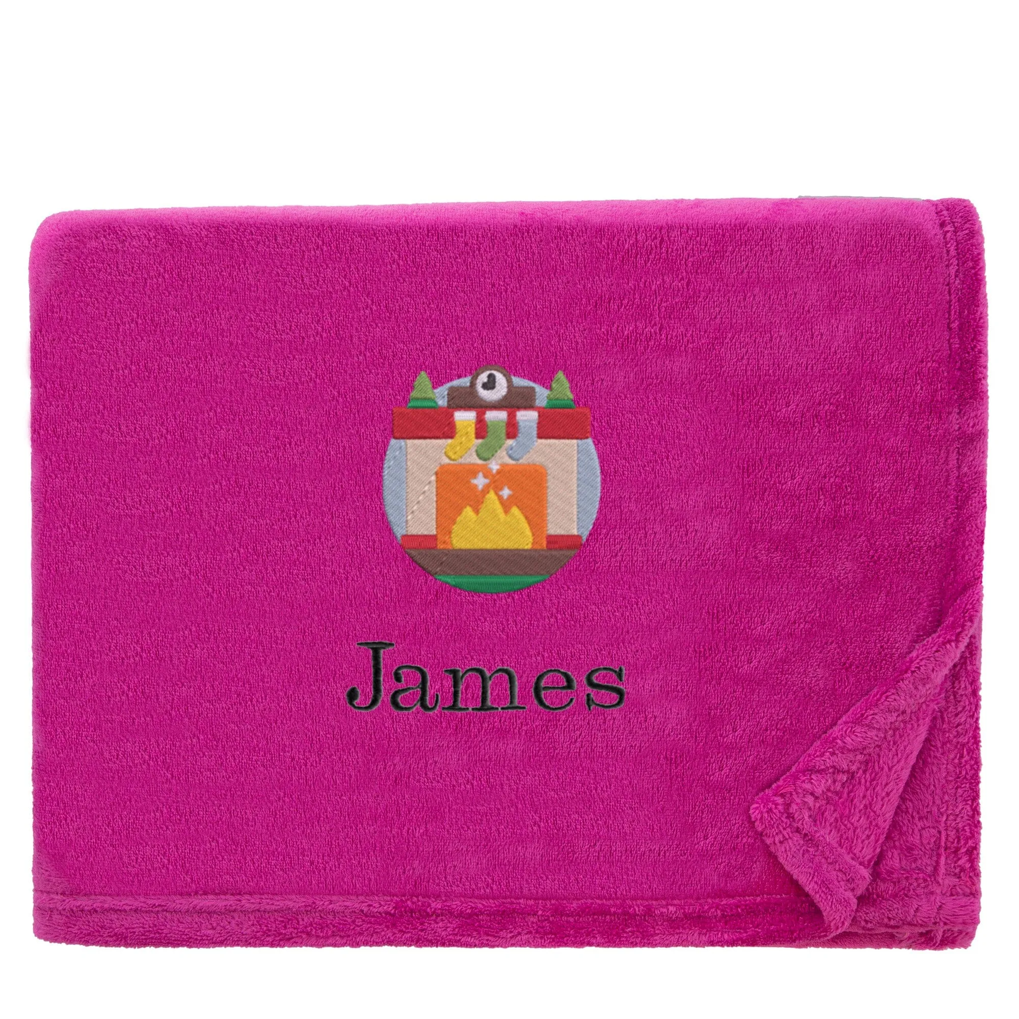 Personalised Cosy Christmas Blanket With Embroidered Winter Fireplace Design