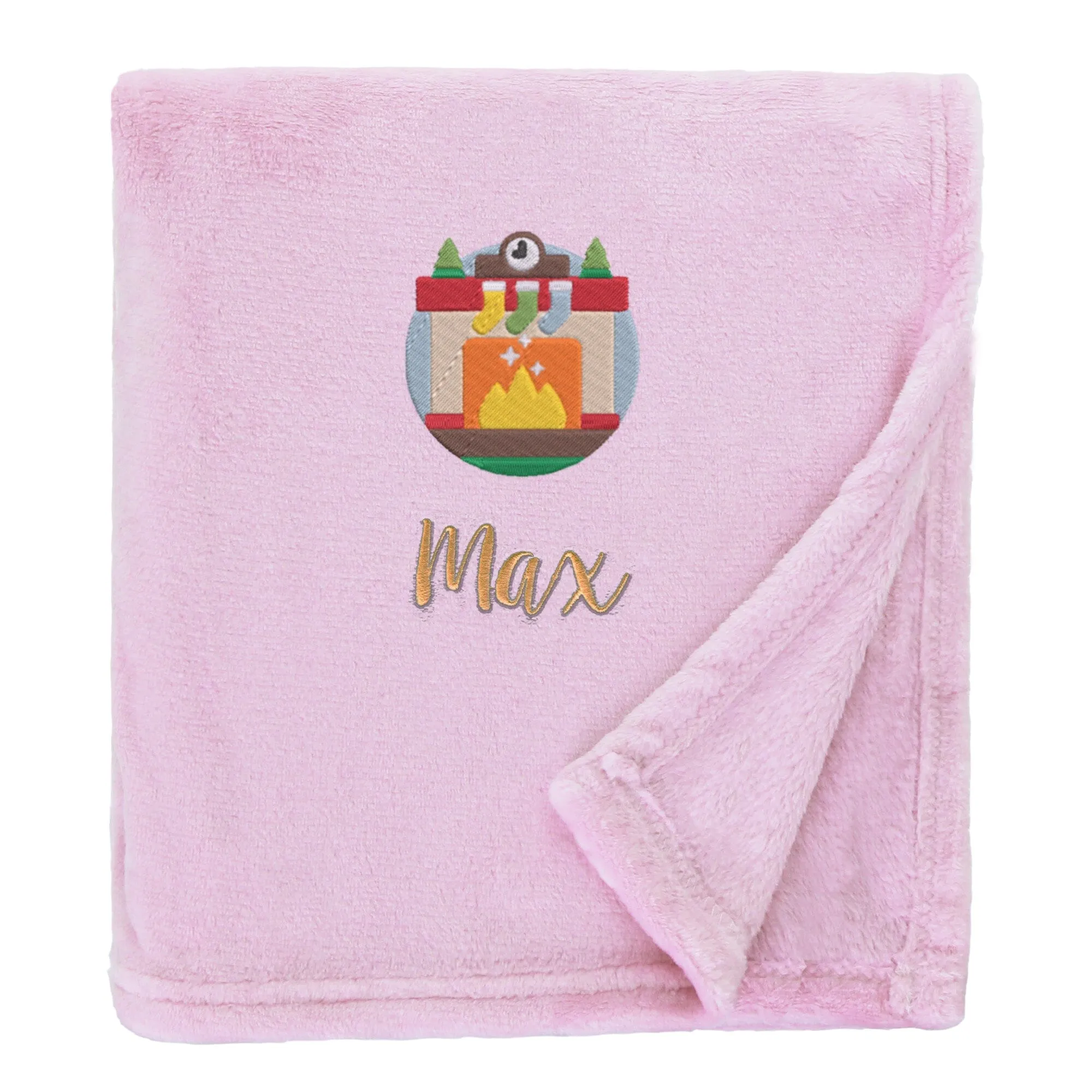 Personalised Cosy Christmas Blanket With Embroidered Winter Fireplace Design