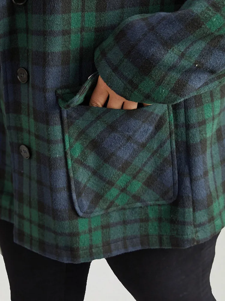 Plaid Button Fly Hooded Fuzzy Trim Coat