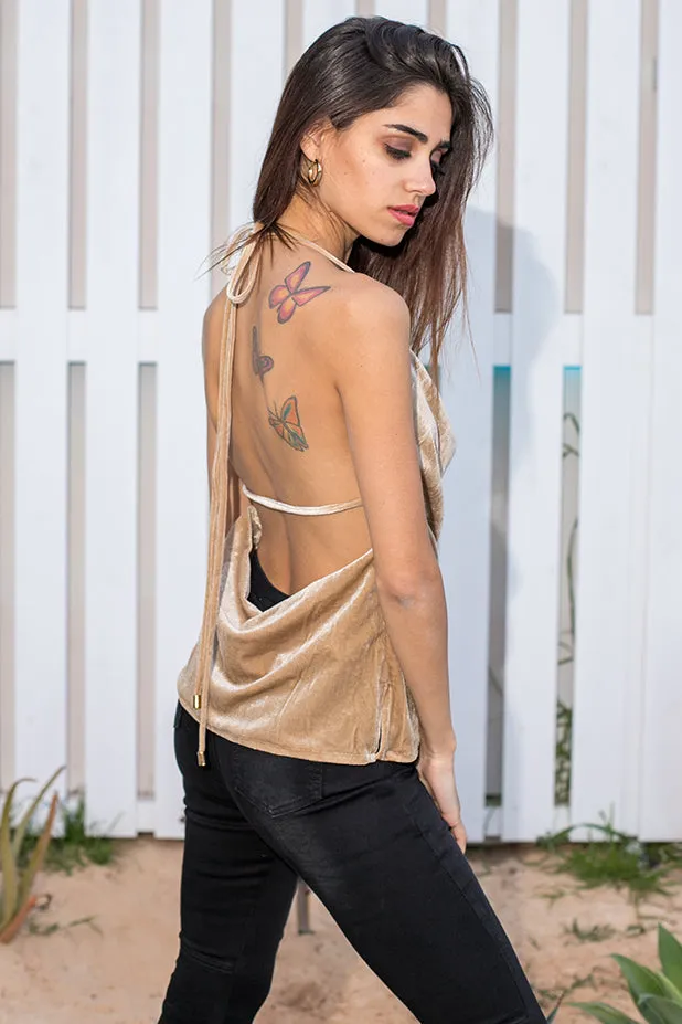 Queencii - Sandra Velvet Top Beige