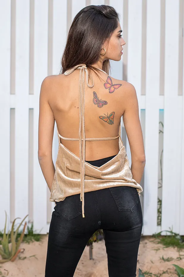 Queencii - Sandra Velvet Top Beige