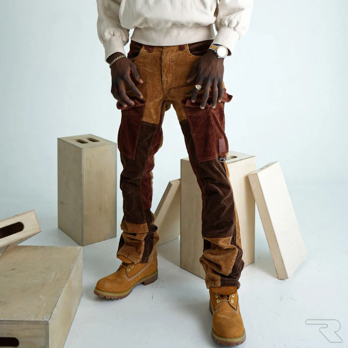 Rare Element - Cut & Sew - Multi Paneled Corduroy  Flare Pants - Burnt Khaki