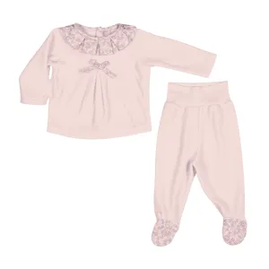 ROSE SWEET | Girls Pink Floral Velour Two Piece Babygrow (2)