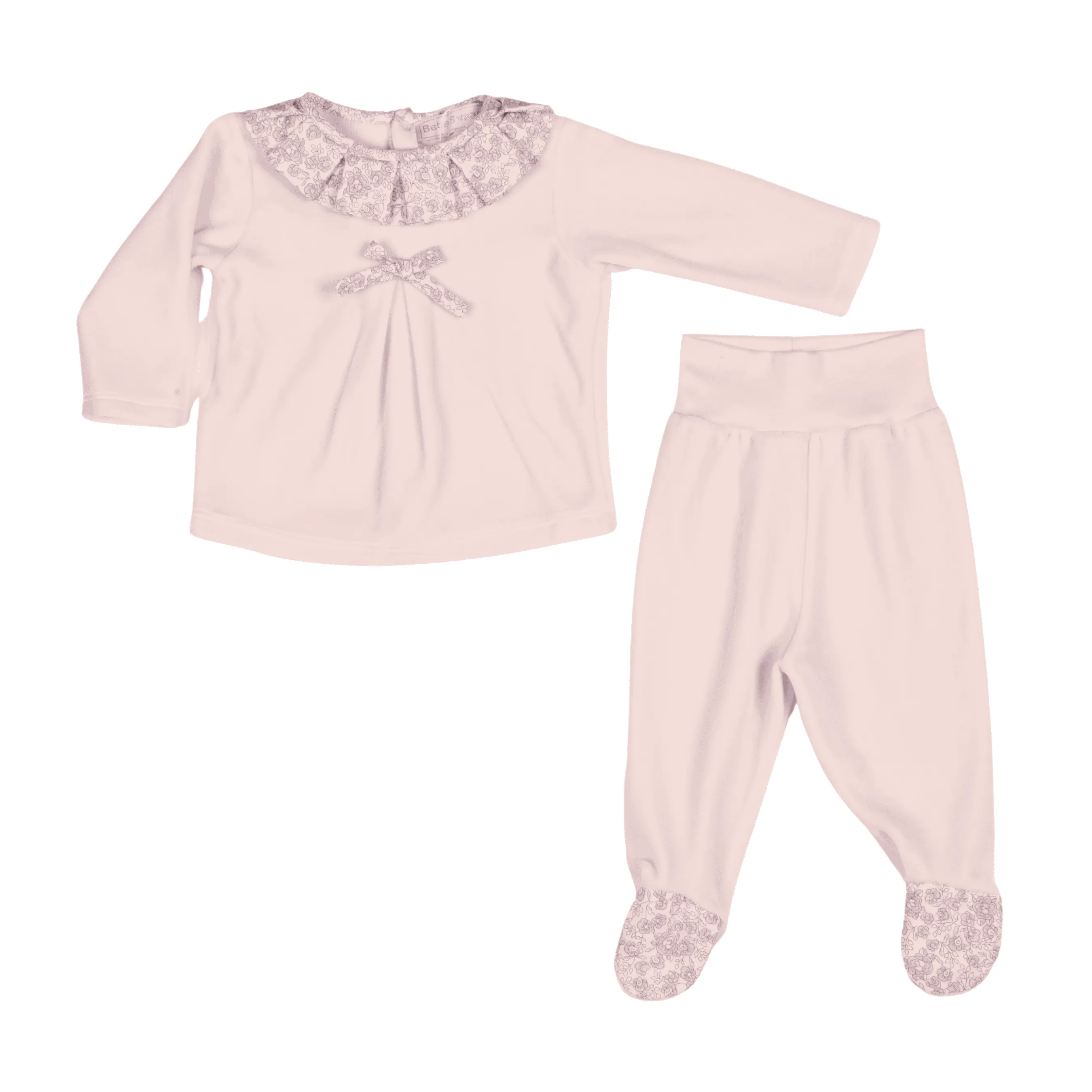 ROSE SWEET | Girls Pink Floral Velour Two Piece Babygrow (2)