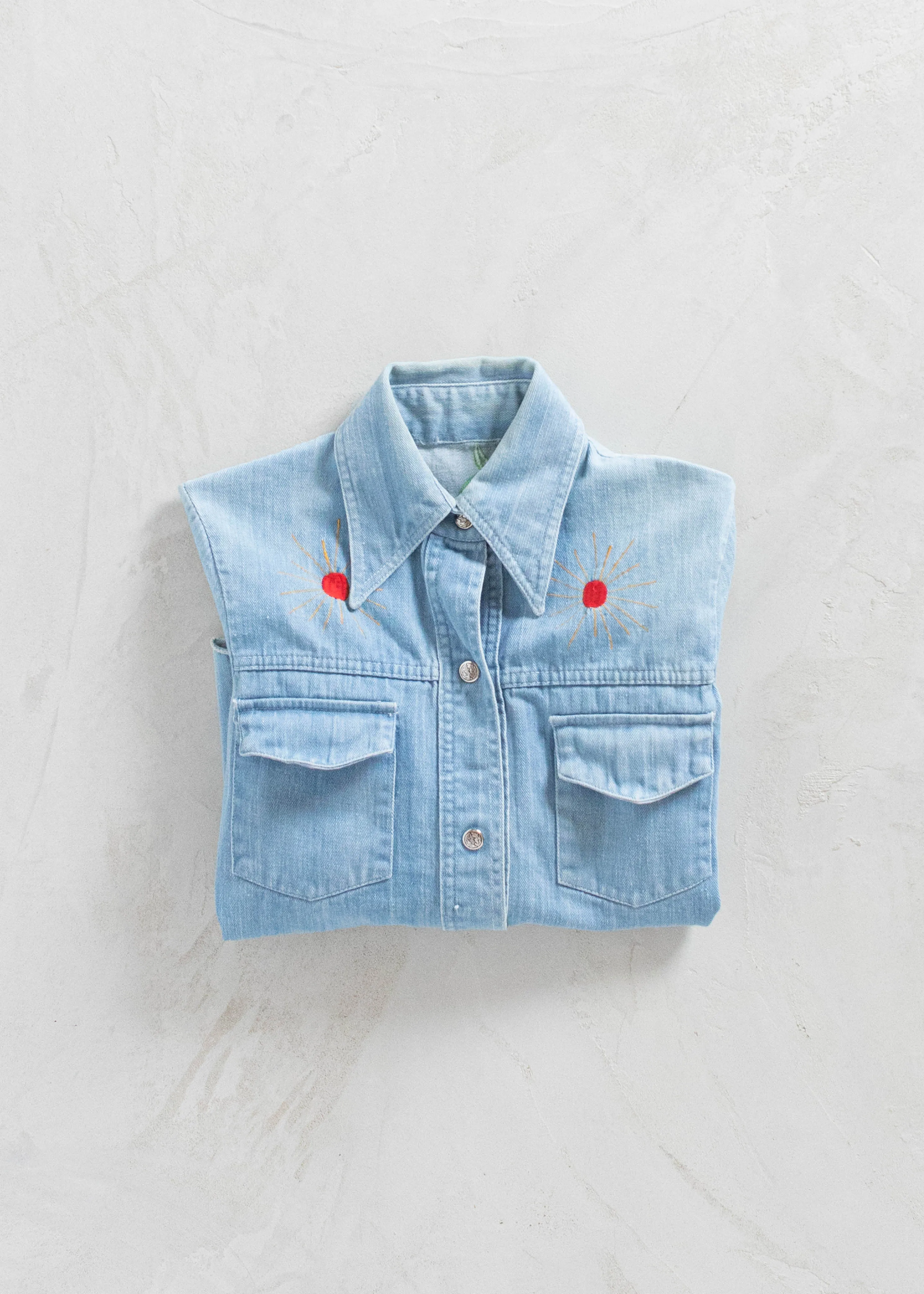 Vintage Embroidered Denim Long Sleeve Button Up Shirt Size 2XS/XS