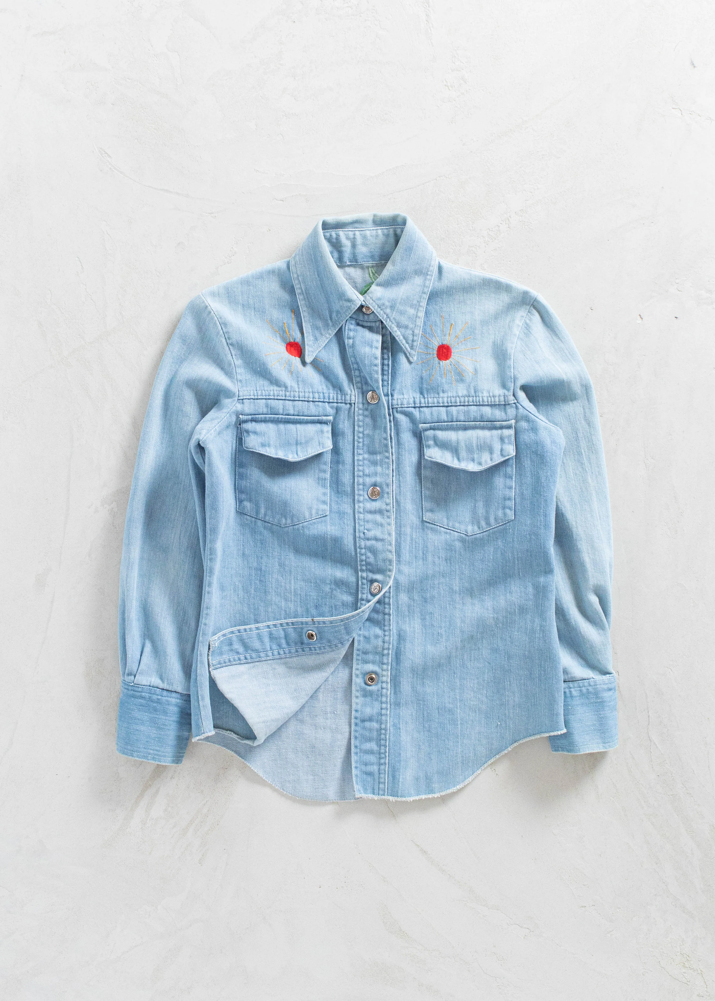 Vintage Embroidered Denim Long Sleeve Button Up Shirt Size 2XS/XS