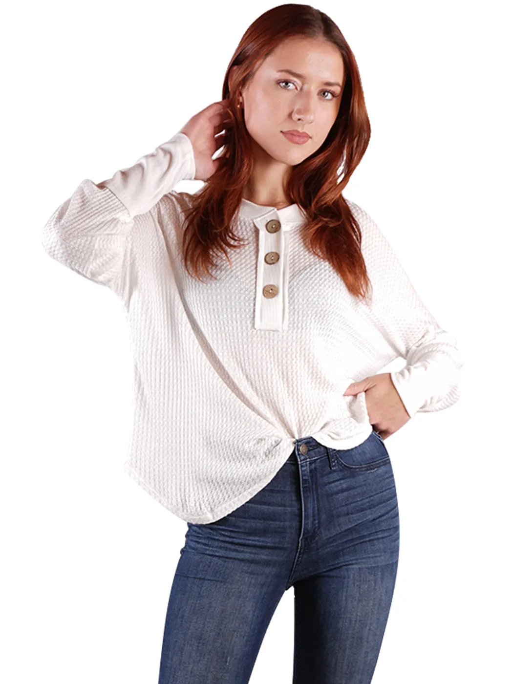 Waffle Button-Up Long Sleeve Shirt