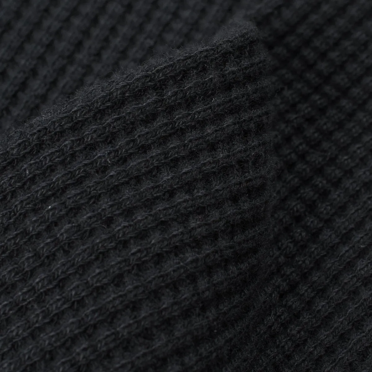 Waffle Knit Long Sleeved Thermal Henley - Black