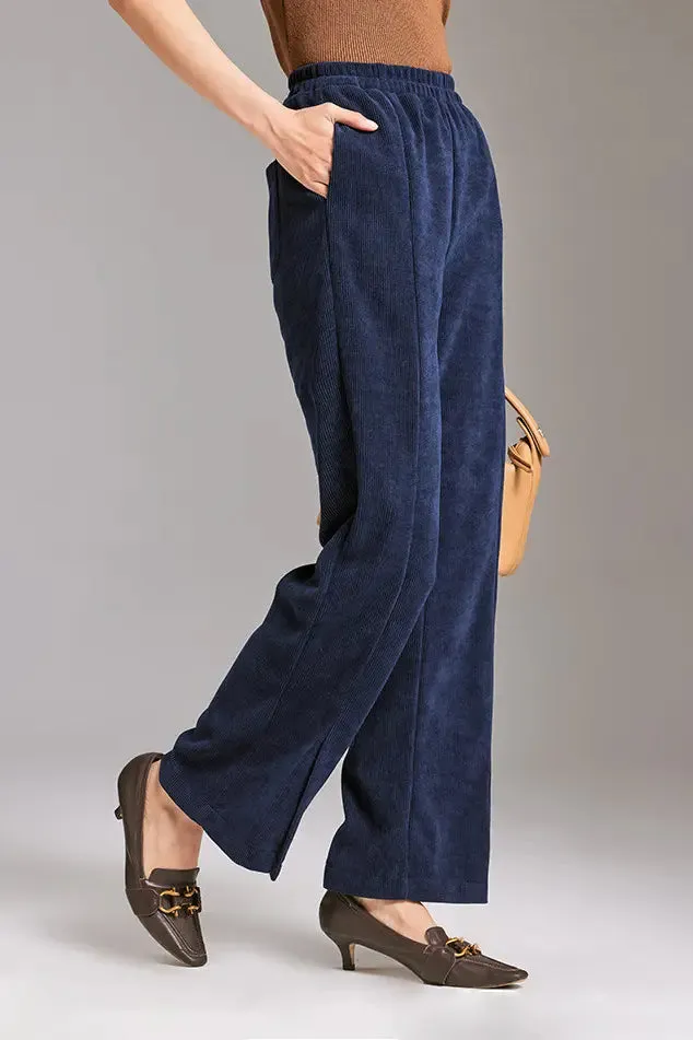 Wide-leg Front Split Pull-on Corduroy Pants