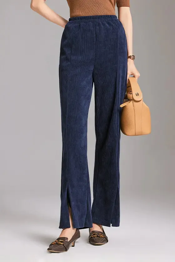 Wide-leg Front Split Pull-on Corduroy Pants