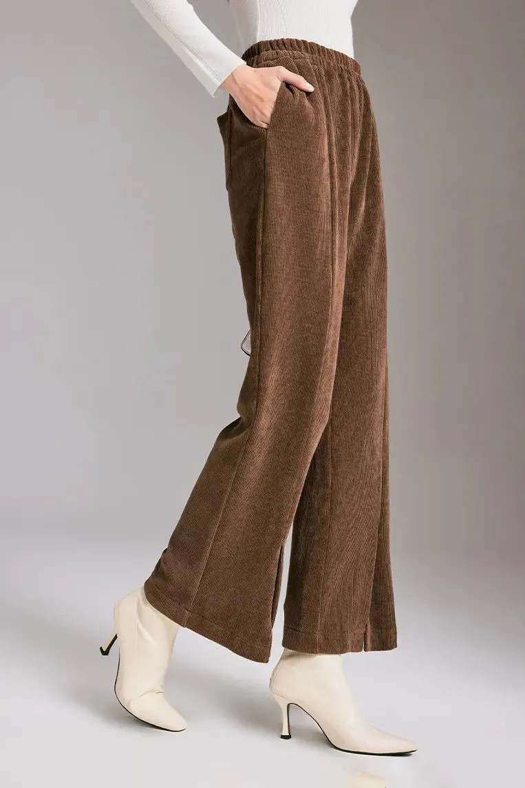 Wide-leg Front Split Pull-on Corduroy Pants