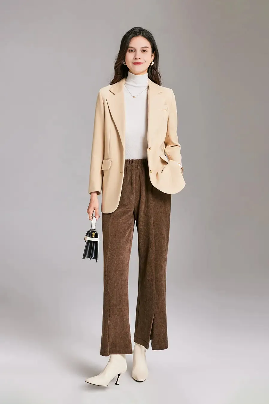 Wide-leg Front Split Pull-on Corduroy Pants