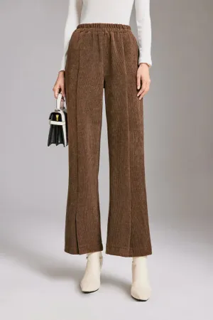 Wide-leg Front Split Pull-on Corduroy Pants