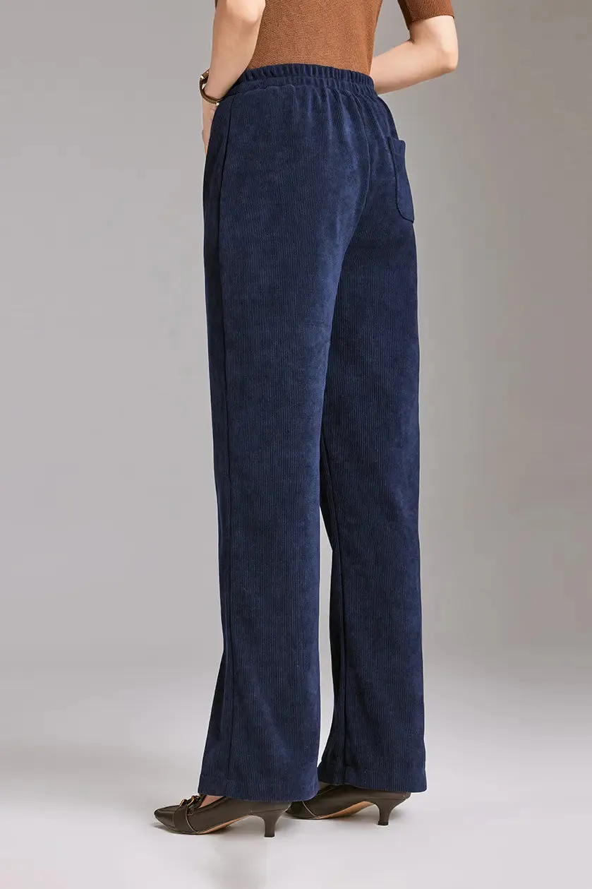 Wide-leg Front Split Pull-on Corduroy Pants