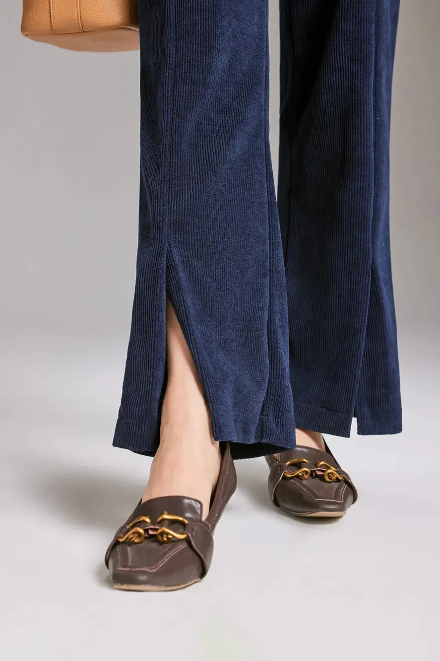 Wide-leg Front Split Pull-on Corduroy Pants