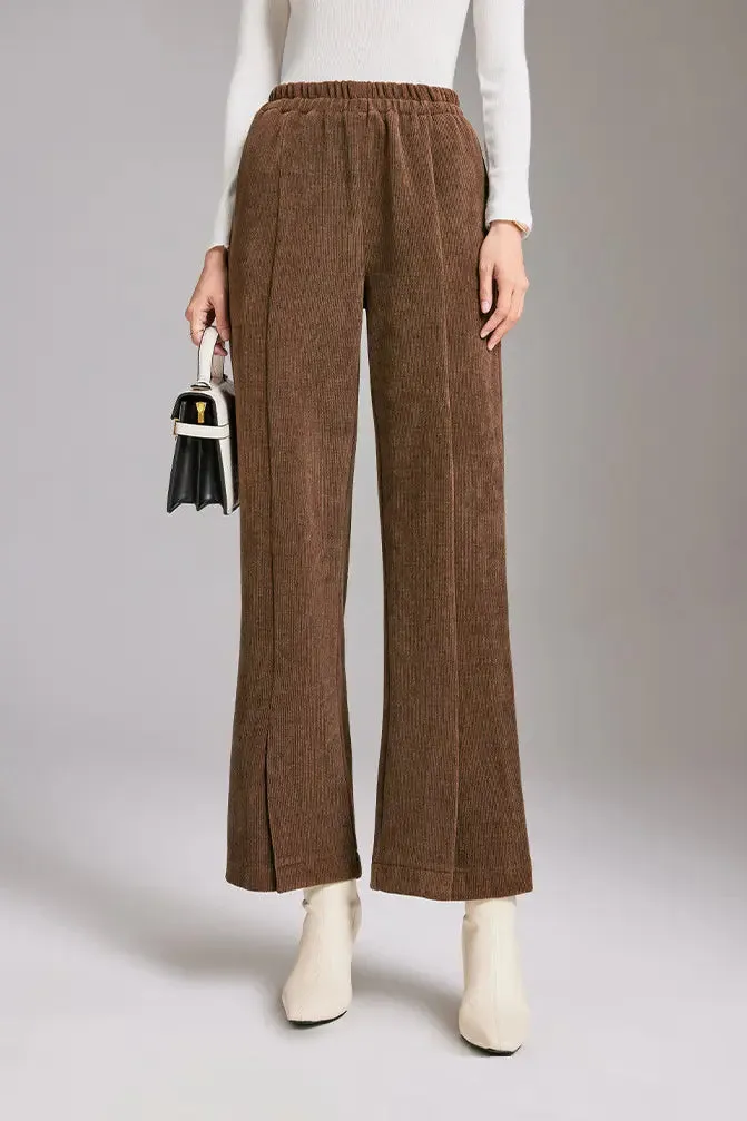 Wide-leg Front Split Pull-on Corduroy Pants