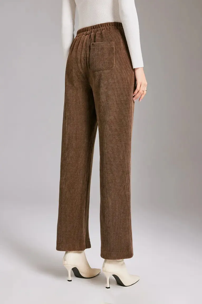 Wide-leg Front Split Pull-on Corduroy Pants