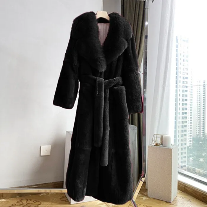 Winter Black Long Faux Fur Coat Long Sleeve Black  5XL Fake Mink Fur Coats Overcoat Women