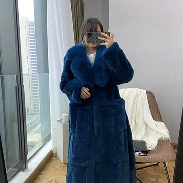Winter Black Long Faux Fur Coat Long Sleeve Black  5XL Fake Mink Fur Coats Overcoat Women