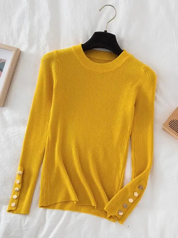 Womens Thick Casual Autumn Winter O-Neck Chic Slim Fit Pullover Sweater
