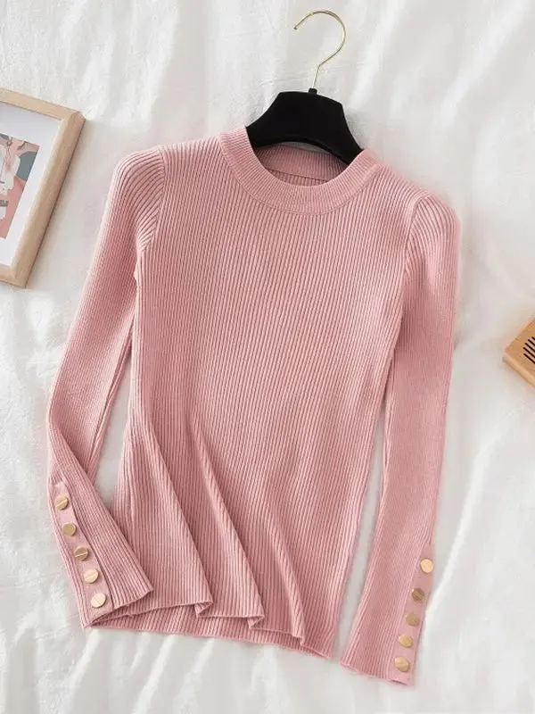 Womens Thick Casual Autumn Winter O-Neck Chic Slim Fit Pullover Sweater