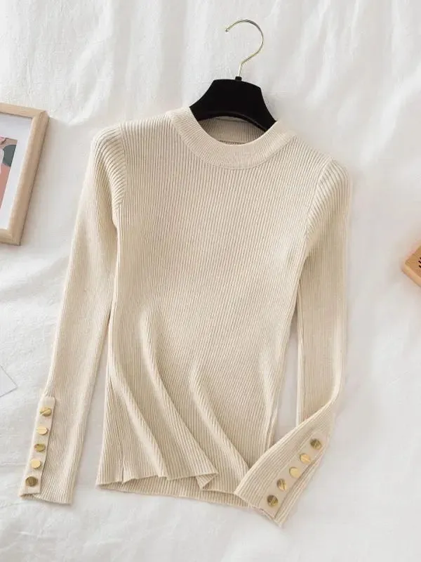 Womens Thick Casual Autumn Winter O-Neck Chic Slim Fit Pullover Sweater