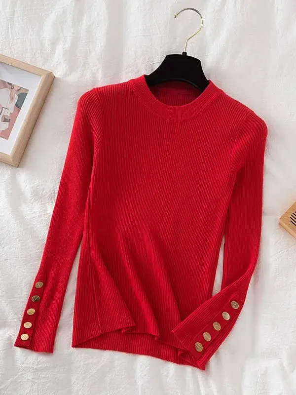 Womens Thick Casual Autumn Winter O-Neck Chic Slim Fit Pullover Sweater
