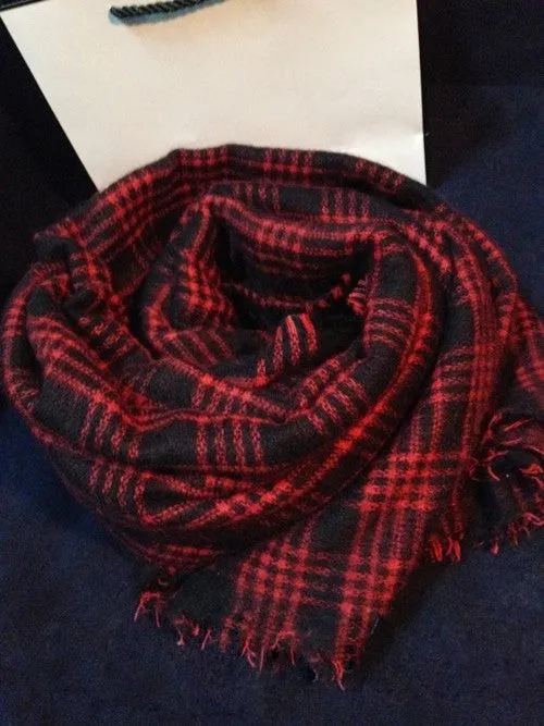 Women's Winter Red Plaid Warm Cashmere Scarf