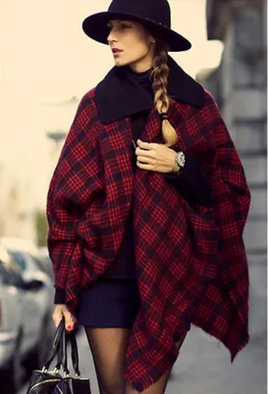 Women's Winter Red Plaid Warm Cashmere Scarf