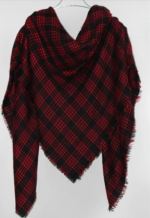 Women's Winter Red Plaid Warm Cashmere Scarf